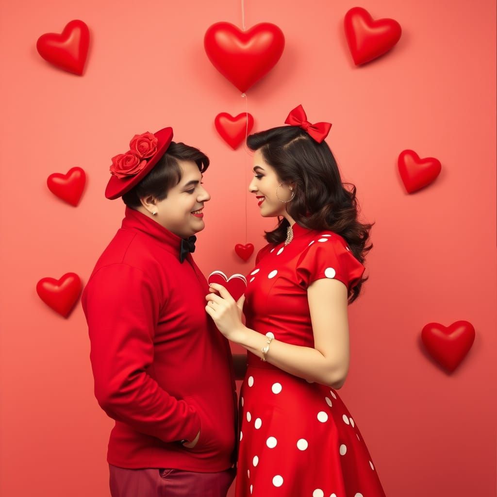 Romantic Valentine's Day Pin-Up Couple in Red