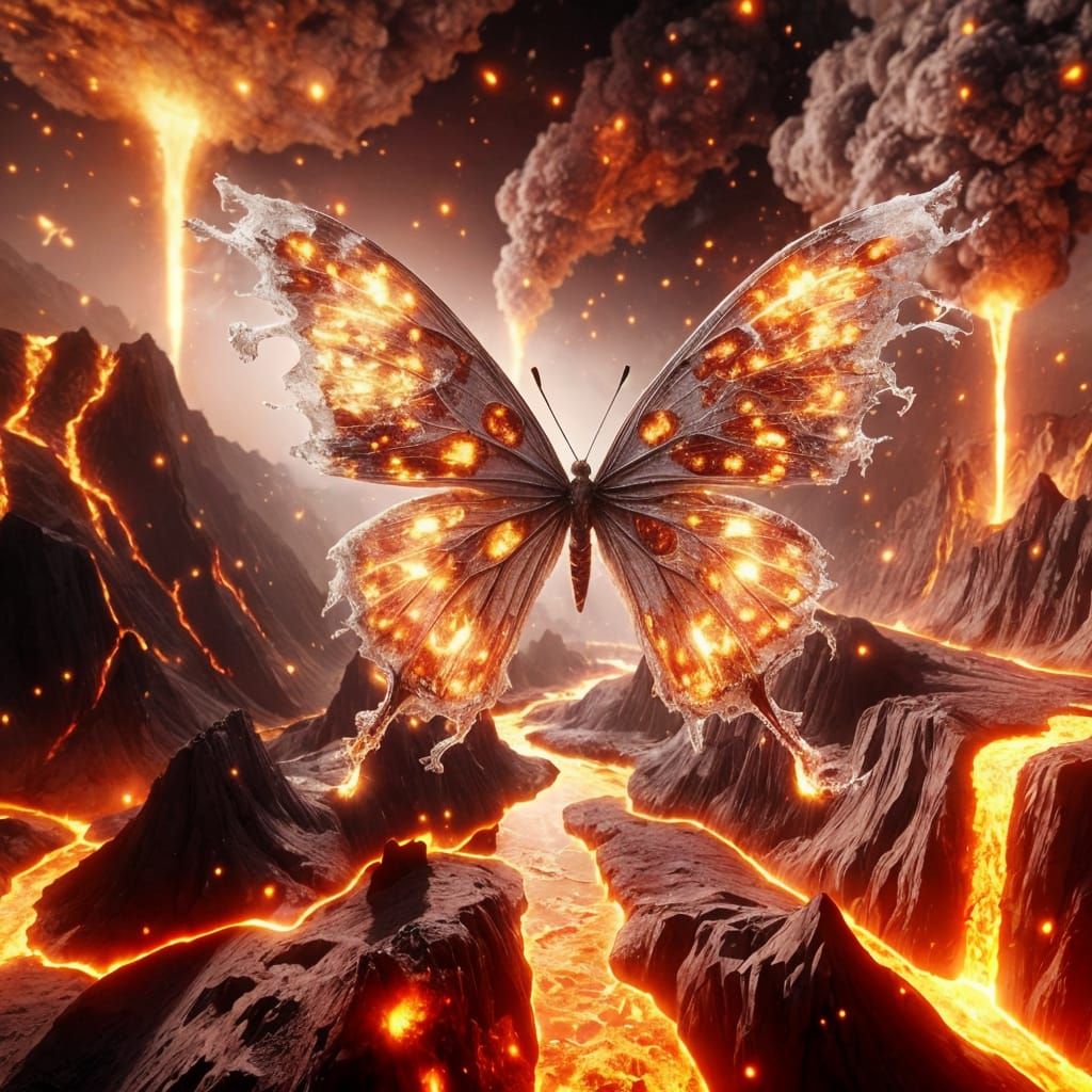 Fiery Lava Butterfly in Volcanic Hellscape