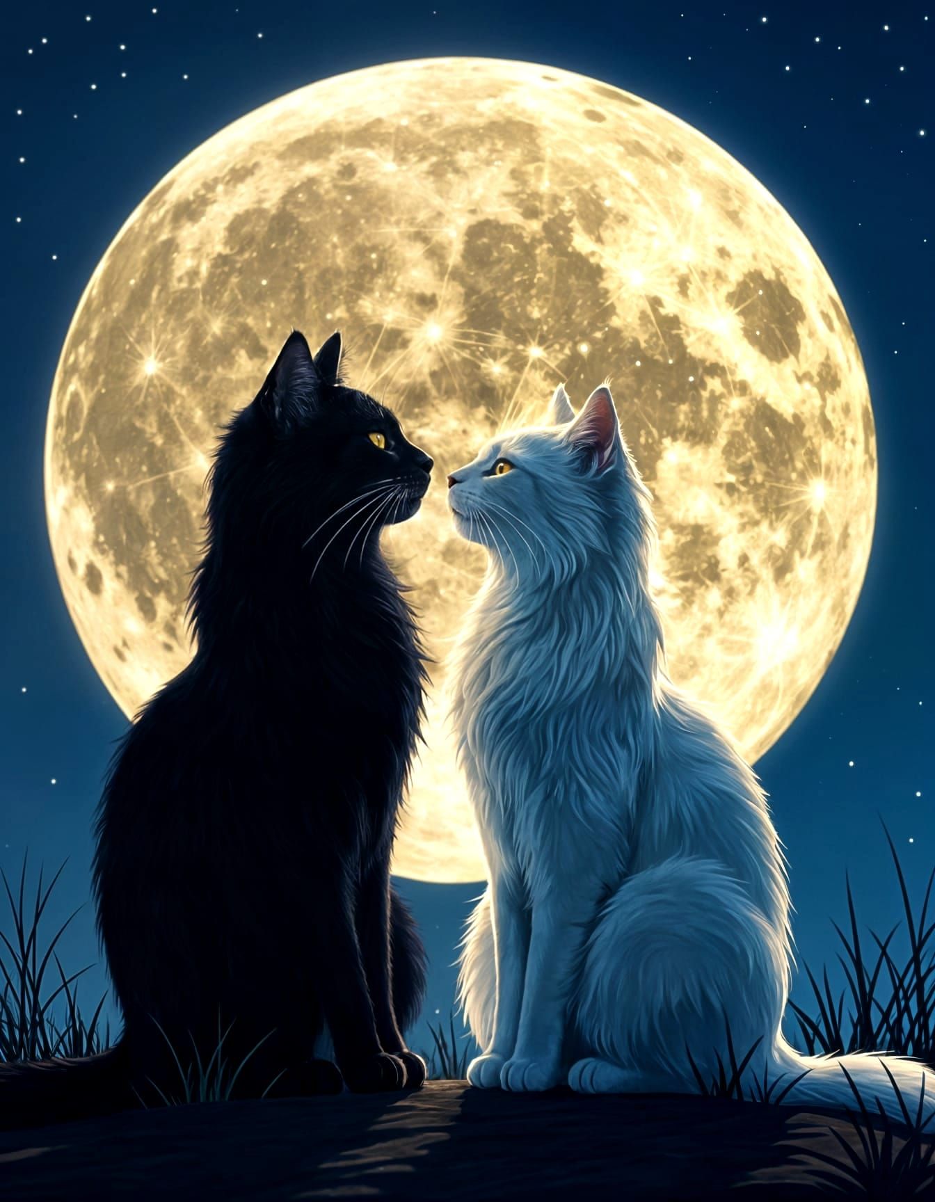 Romantic Cats Before Full Moon Night