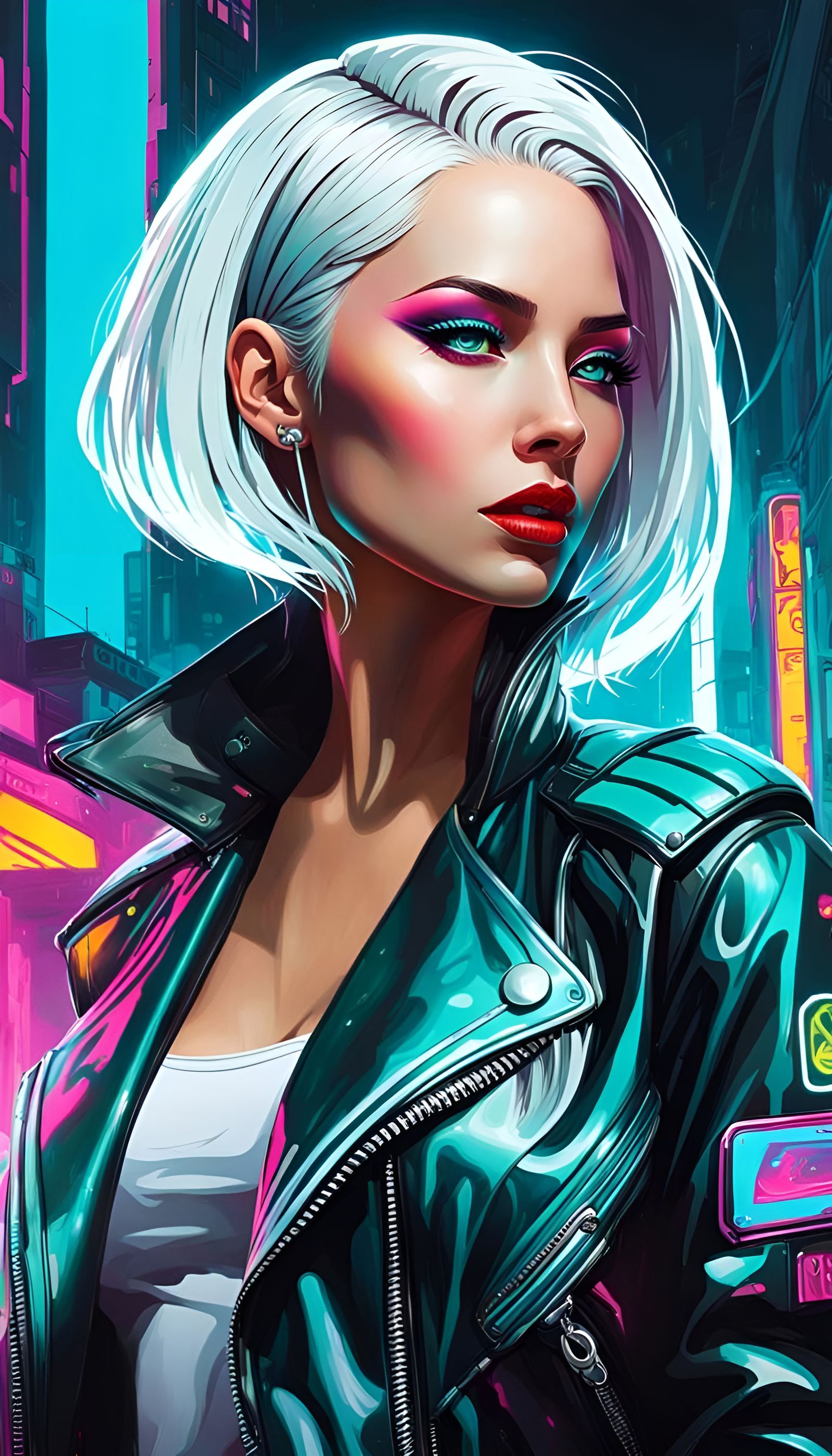 Alluring Woman in Cyberpunk Art Nouveau Style