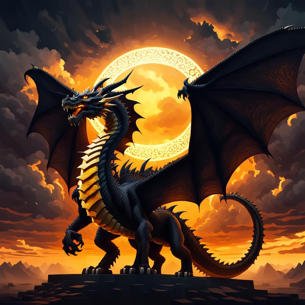 Majestic Minecraft Dragon in Dark Fantasy Digital Art