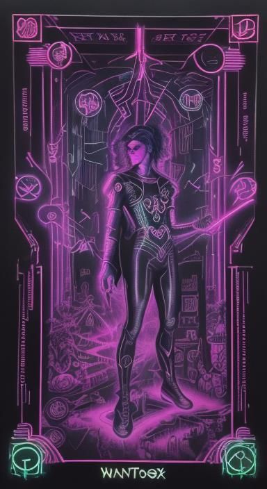 Six of Wands Tarot Card in Cyberpunk Pop Art