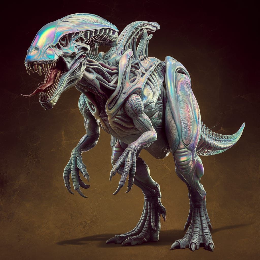 Terrifying Xenomorph Tyrannosaurus Rex Hybrid with Opal Skin
