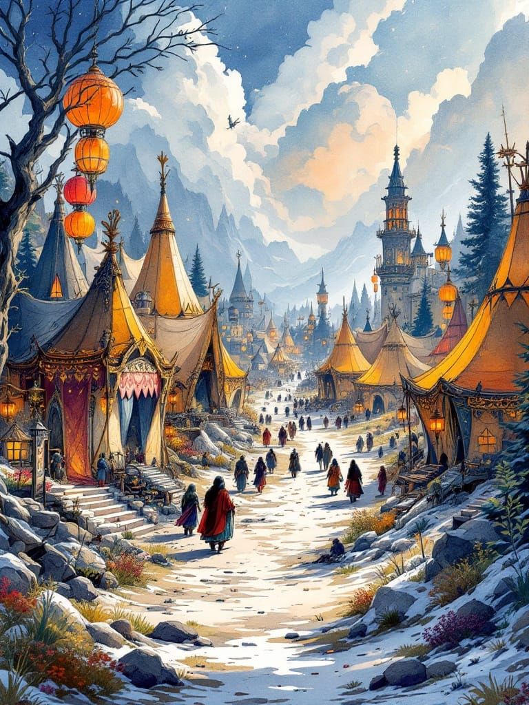 Nomadic Caravan City in High Fantasy World