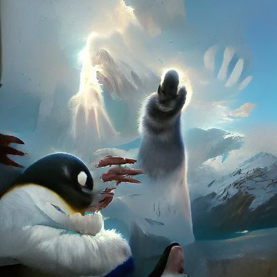 Penguin High Five in Sinister Lighting