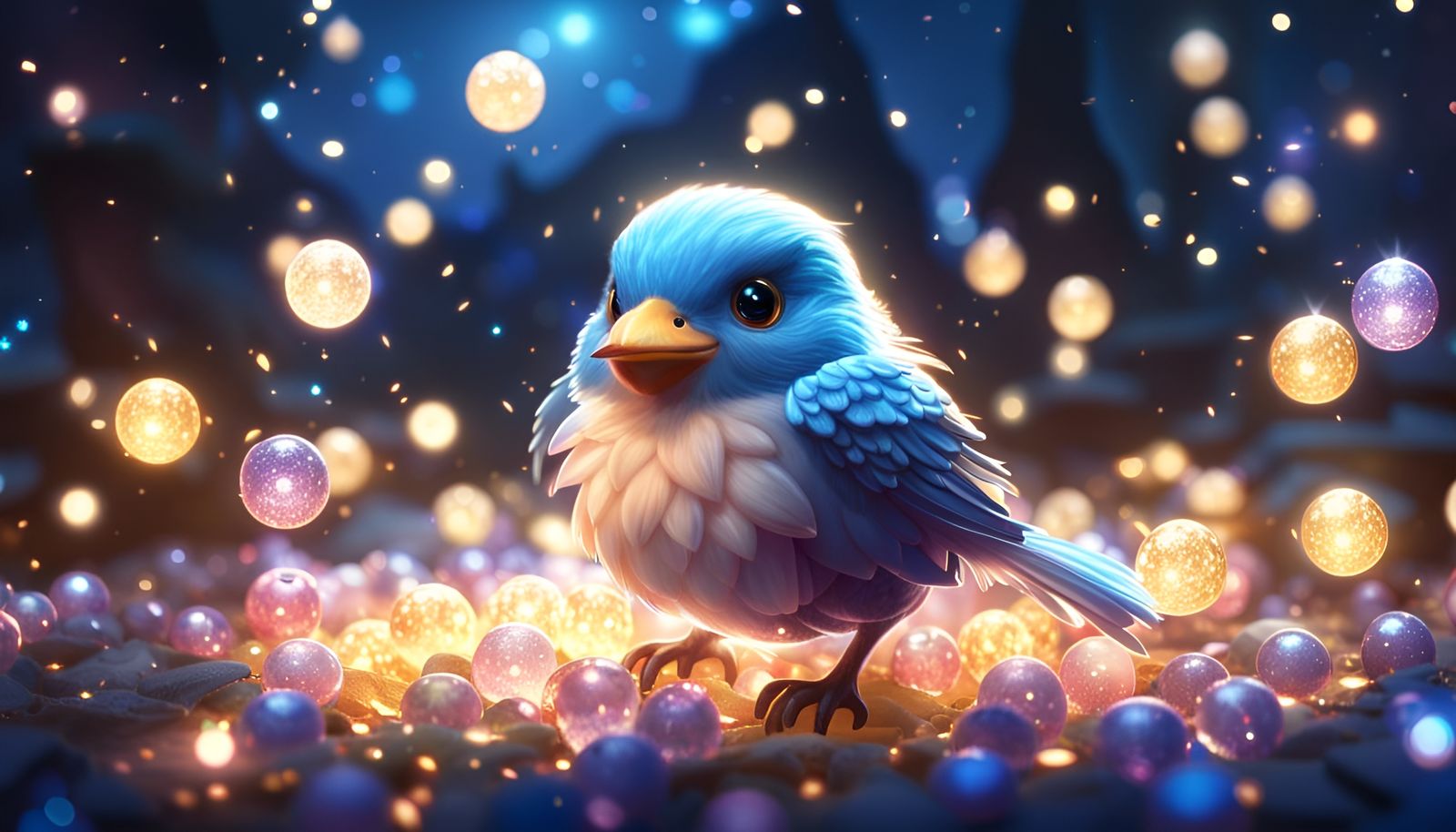 Chibi Bird in Art Nouveau Matte Painting