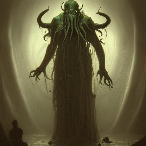 Cthulhu Horror in Engraving and Painting Style