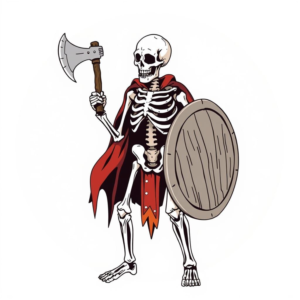 Medieval Skeleton Warrior with Axe and Shield