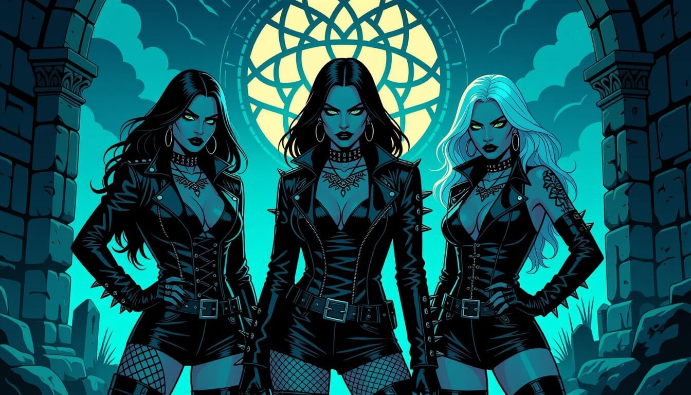 Gothic-Punk Witches in Ancient Ruins as Graphic Novel