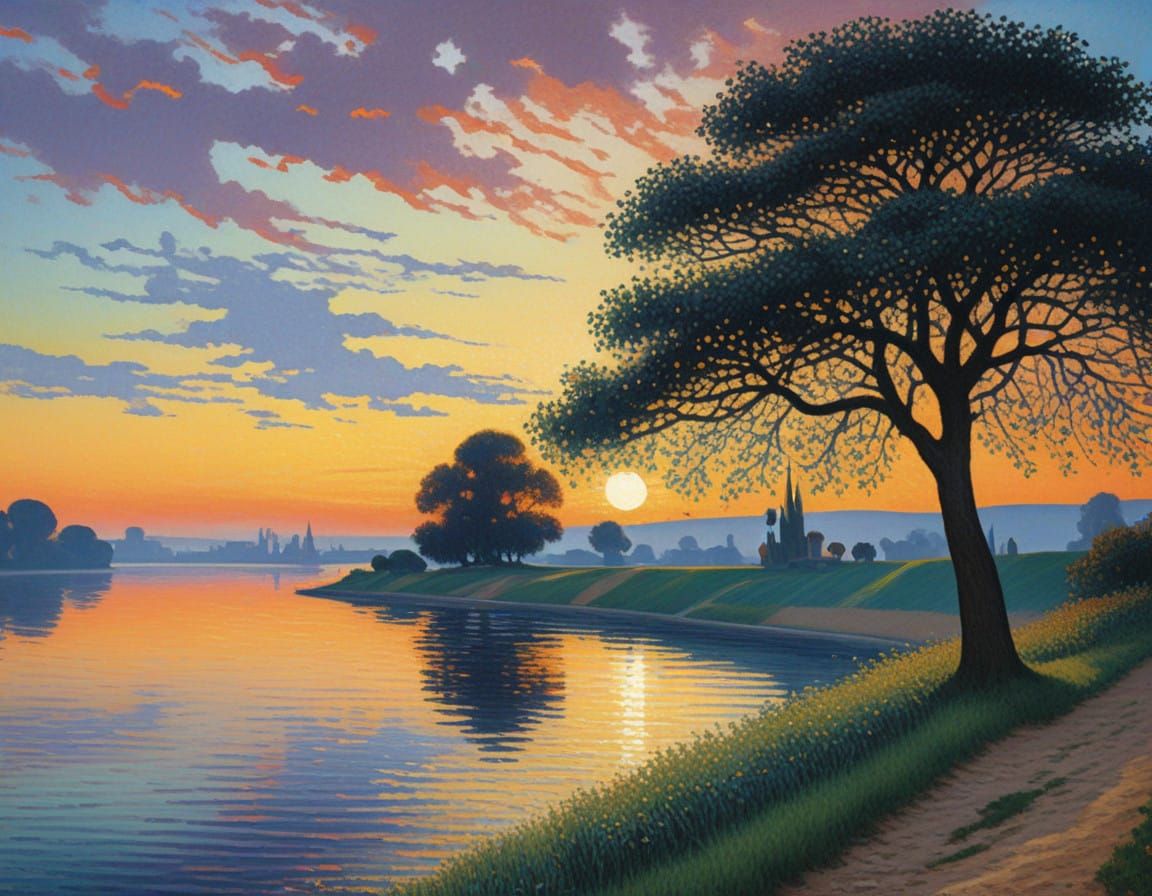 Pointillist Masterpiece of Sunrise in Nighttime