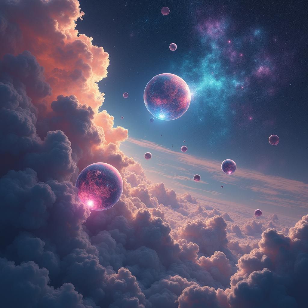 Bubble Planets in Starry Expanse: Digital Matte Painting