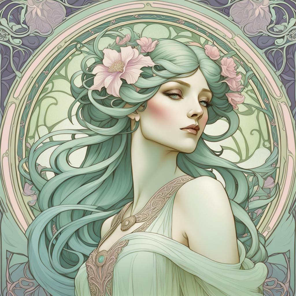 Art Nouveau Goddess in Pastel Colors