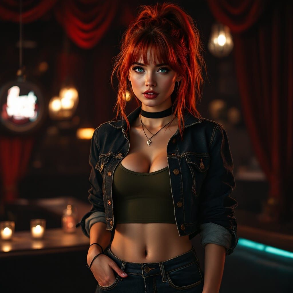 Confident Woman in Nightclub, Atmospheric Lighting