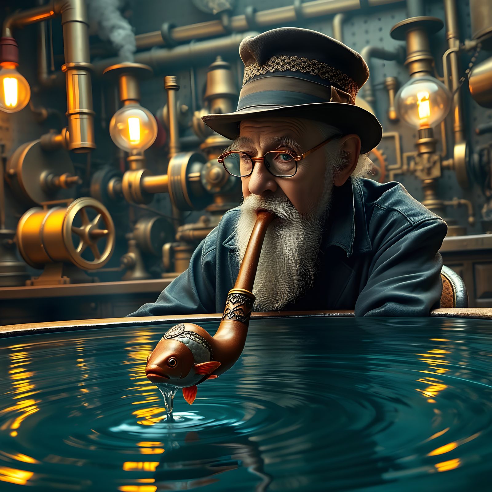 Steampunk Smoker with Fish-Pipe and Engine Backdrop