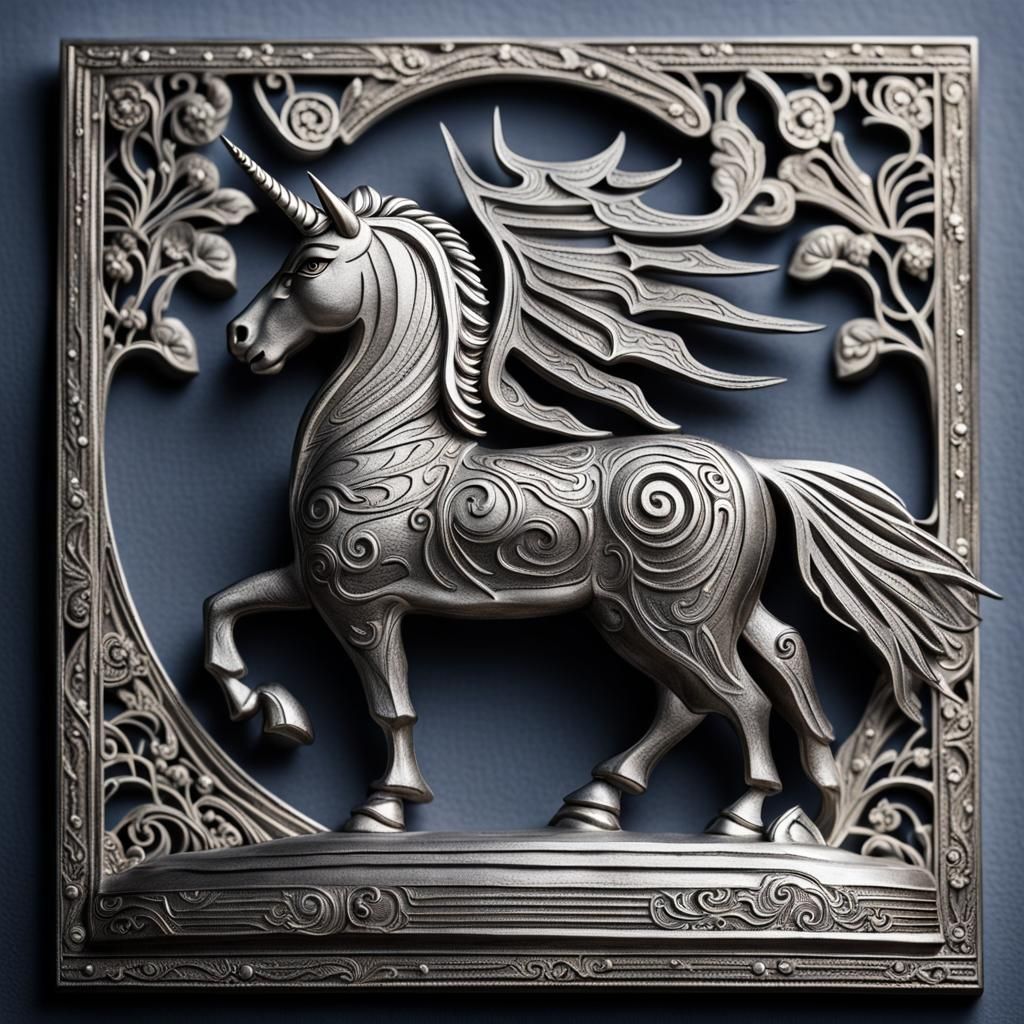 Silver Art Deco Unicorn Carving