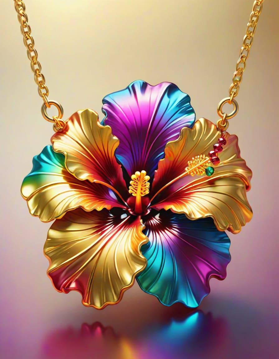 Hibiscus Gemstone Necklace in Detailed 3D Rendering