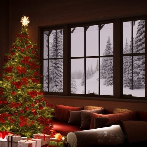 Cozy Christmas Scene in a Snowy Magical Forest