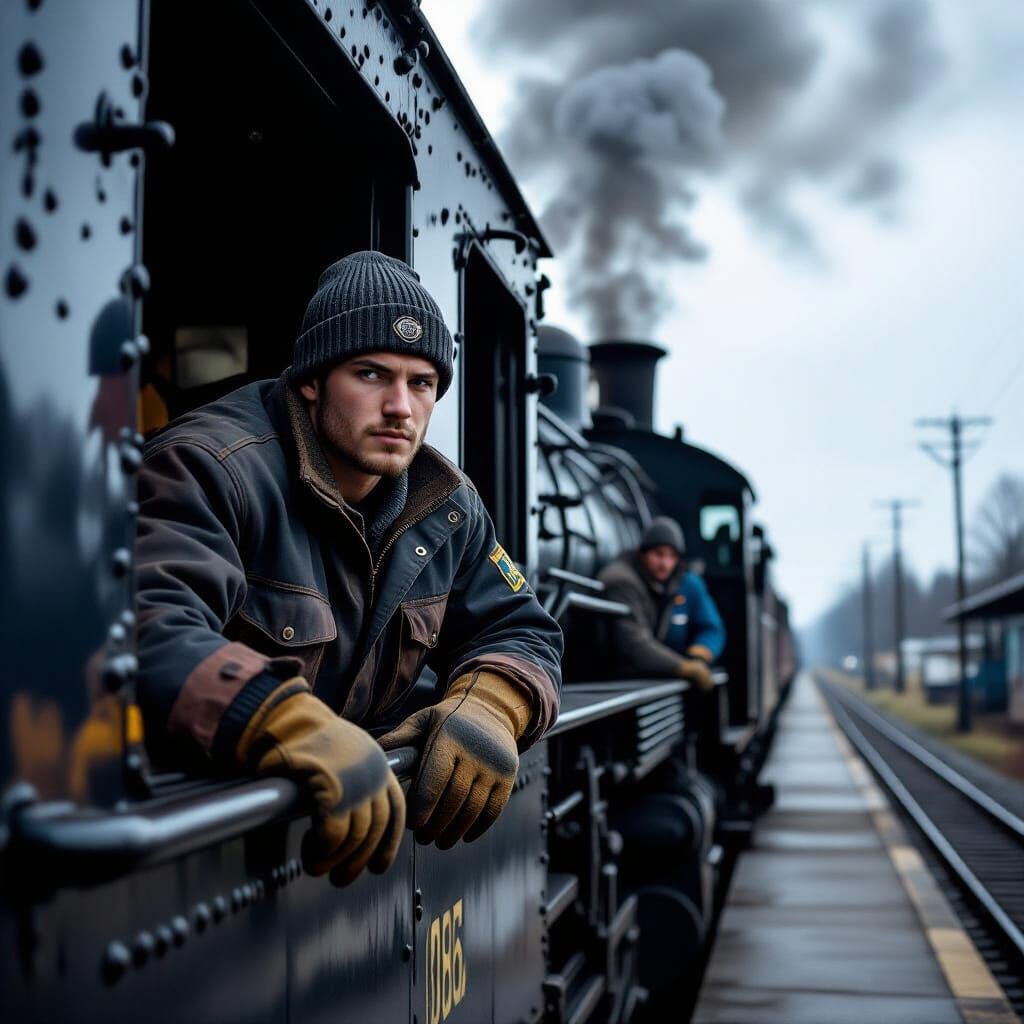 Vintage Steam Train Driver in Cinematic Style