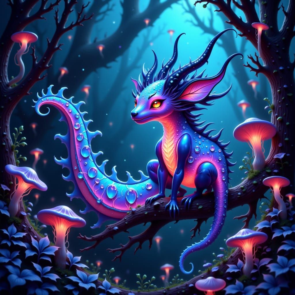 Bioluminescent Creature in Alien Forest, Manga Style