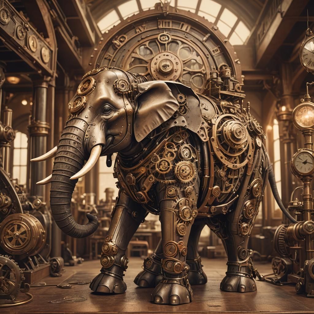 Steampunk Elephant in Vintage Setting: 8k Concept Art