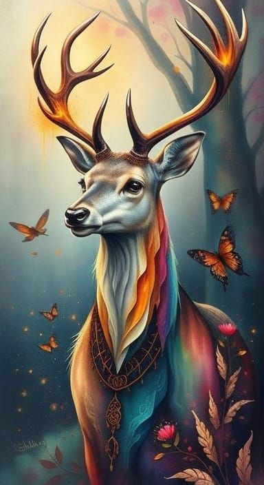 Mystical Deer Expressed in Colorful Art