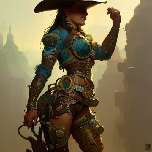 Warrior Cowgirl in Western Art Style