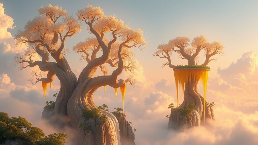 Surreal Landscape of Crystalline Trees and Floating Islands