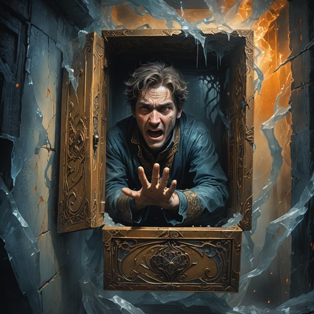Claustrophobic Fantasy: Person Trapped in Ornate Box