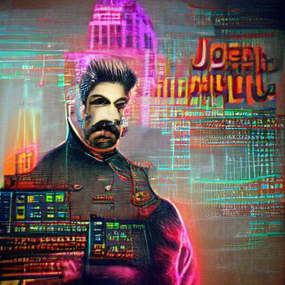 Cyberpunk Portrait of a Leader in Dystopian Cityscape
