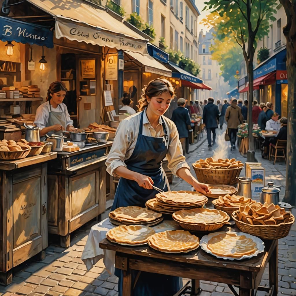 Parisian Crêpe Baker: An Impressionist Vending Stall