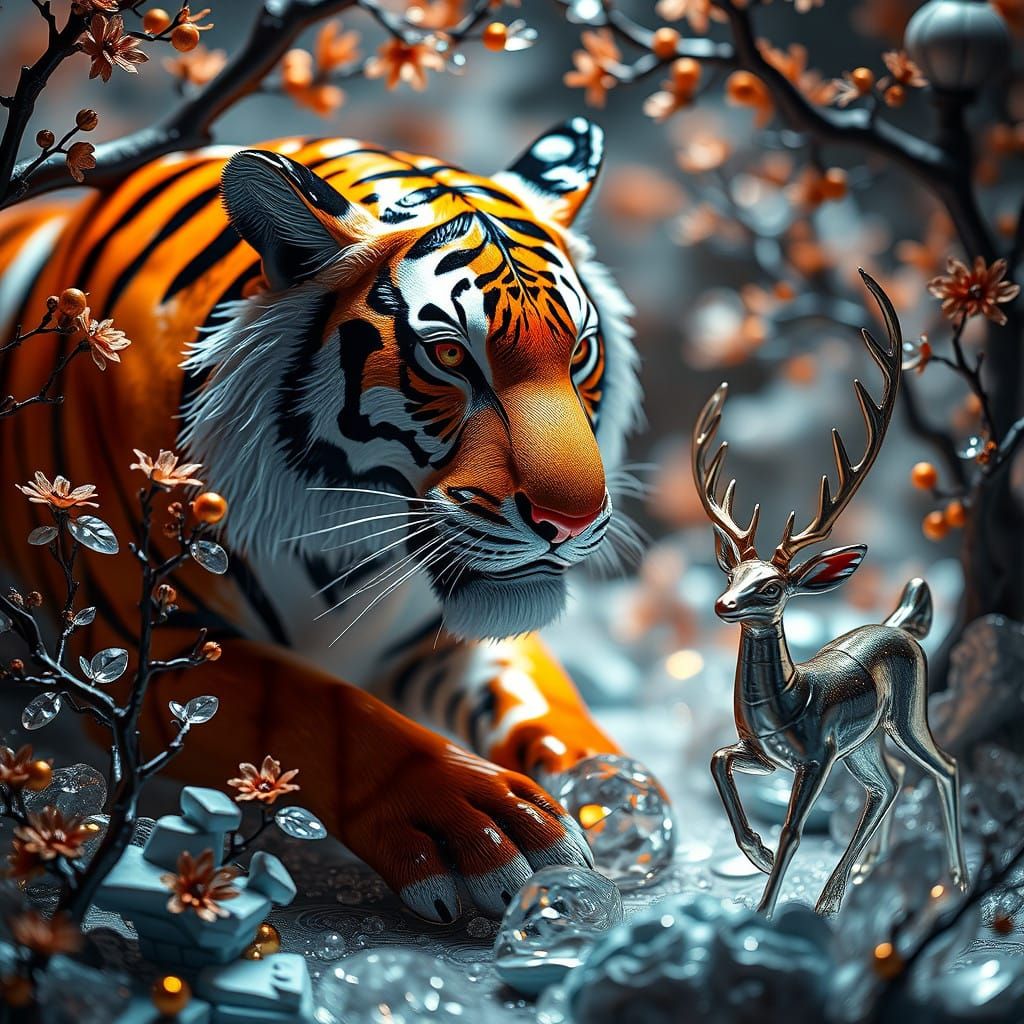 Elegant Glass Hunting Scene in Vibrant Colors