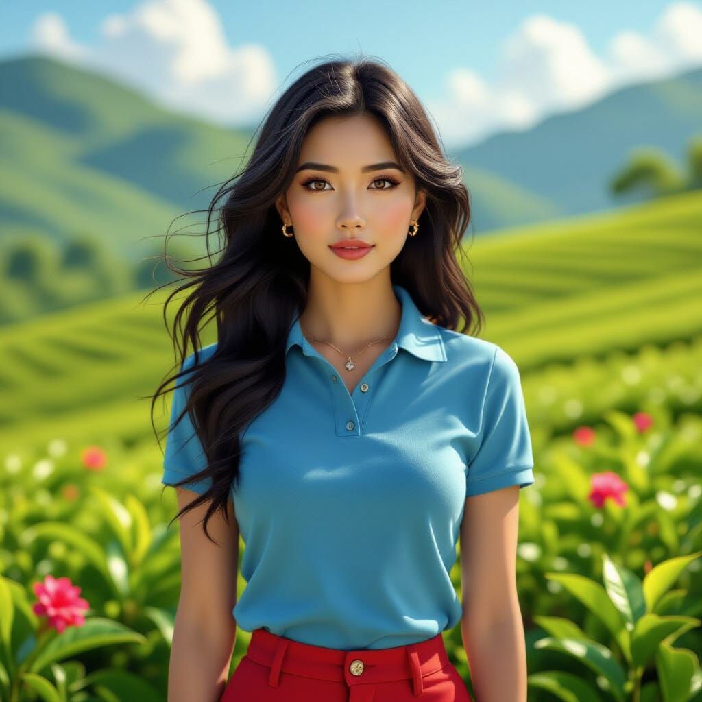 Hyperrealistic Portrait in Tea Plantation, Cinematic 8k