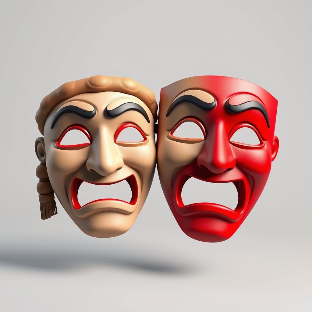 Comedy and Tragedy Masks in 3D Cartoon Style
