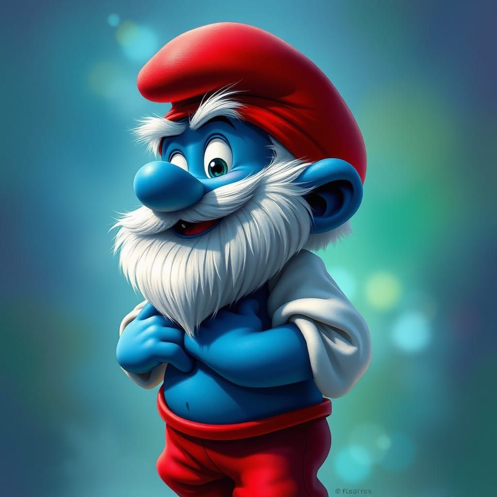Realistic Papa Smurf Portrait in Vibrant Colors