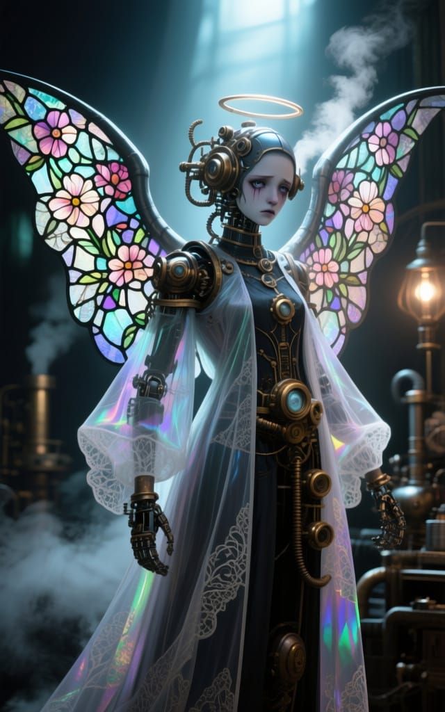 Fragile Angel Stained Glass Floral Gossamer Filigree Wings H...