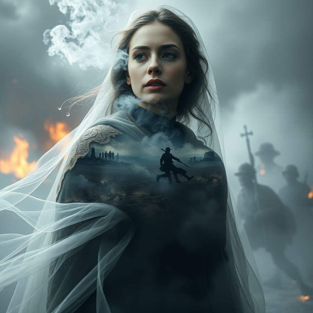 Ethereal Woman's Breath Reveals Civil War, Hyperrealistic