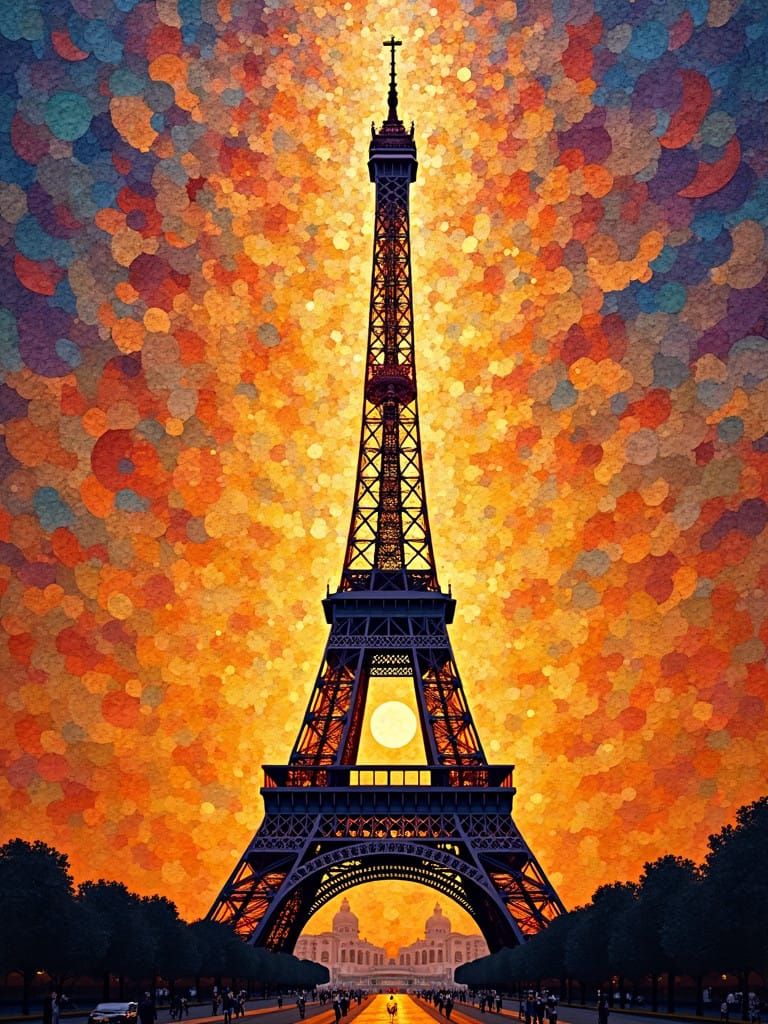 Eiffel Tower Mosaic Fresco at Sunset in Byzantine Style