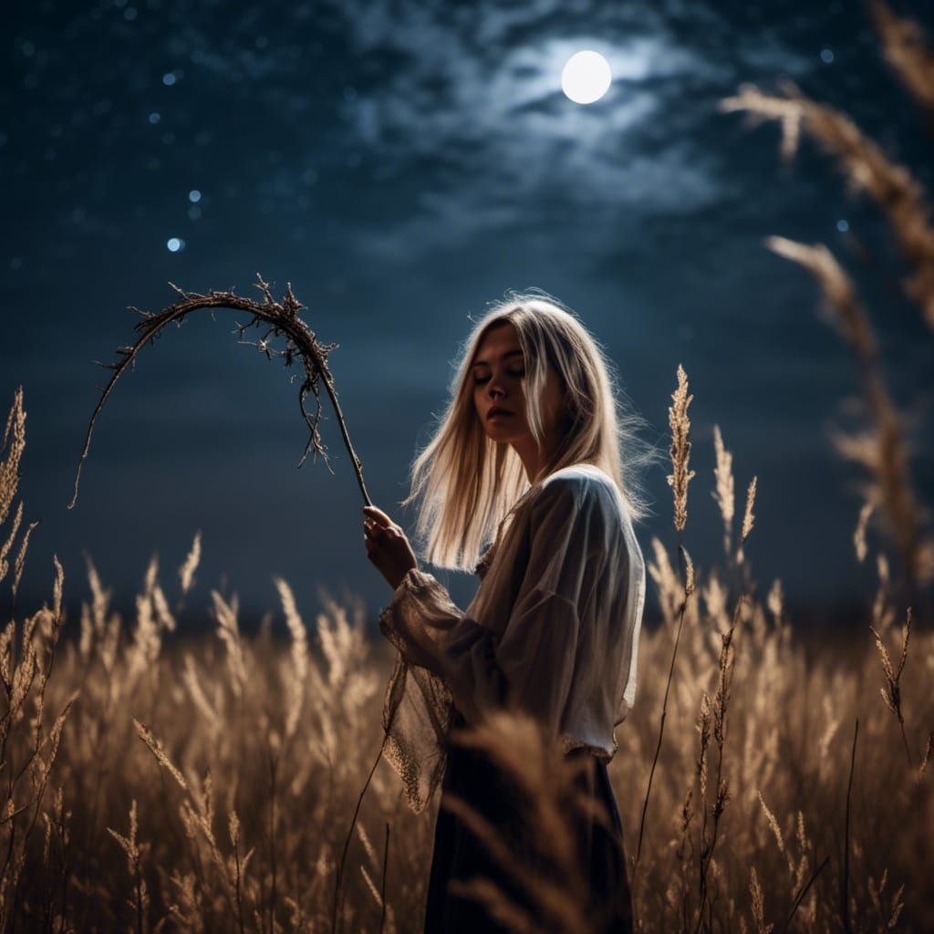 Spanish Woman with Sickle in Moonlight, Professional Photogr...
