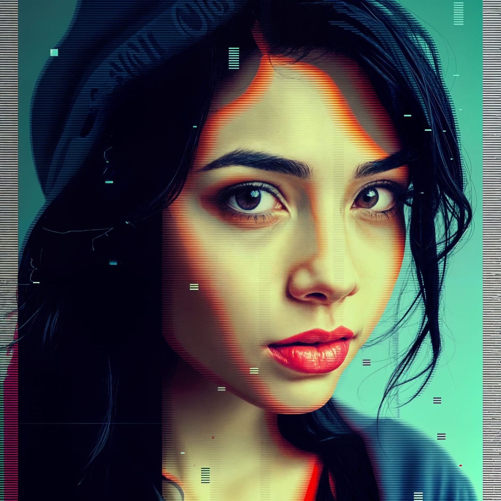 Young Woman's Portrait in Glitch Art Style