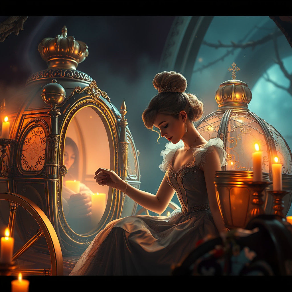 Cinderella Polishing a Golden Carriage: Digital Matte Painti...