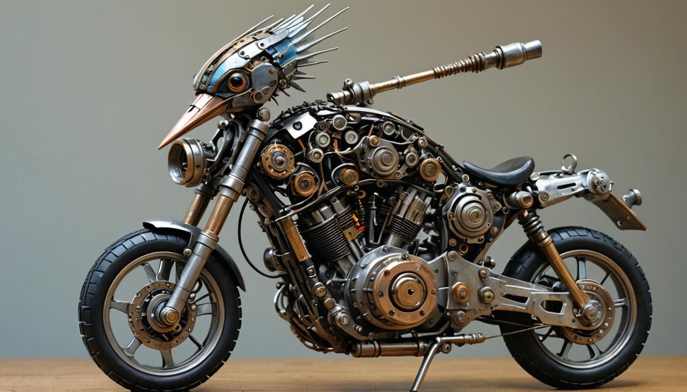 Kingfisher Sculpture Assembled from Motorcycle Parts