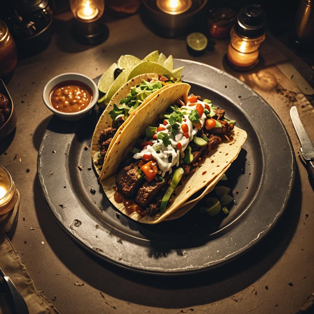 Tactical Taco on Platter: Cinematic Film Still