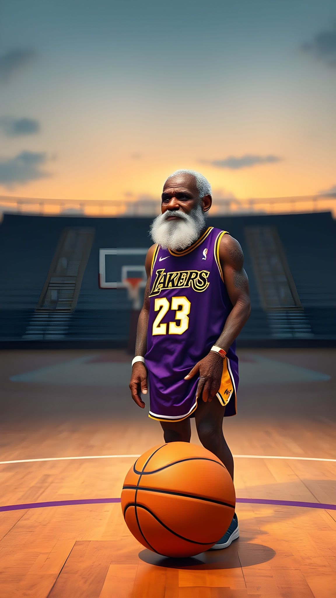 Elderly LeBron James Basks in Dusk on Empty Court, Lakers Je...