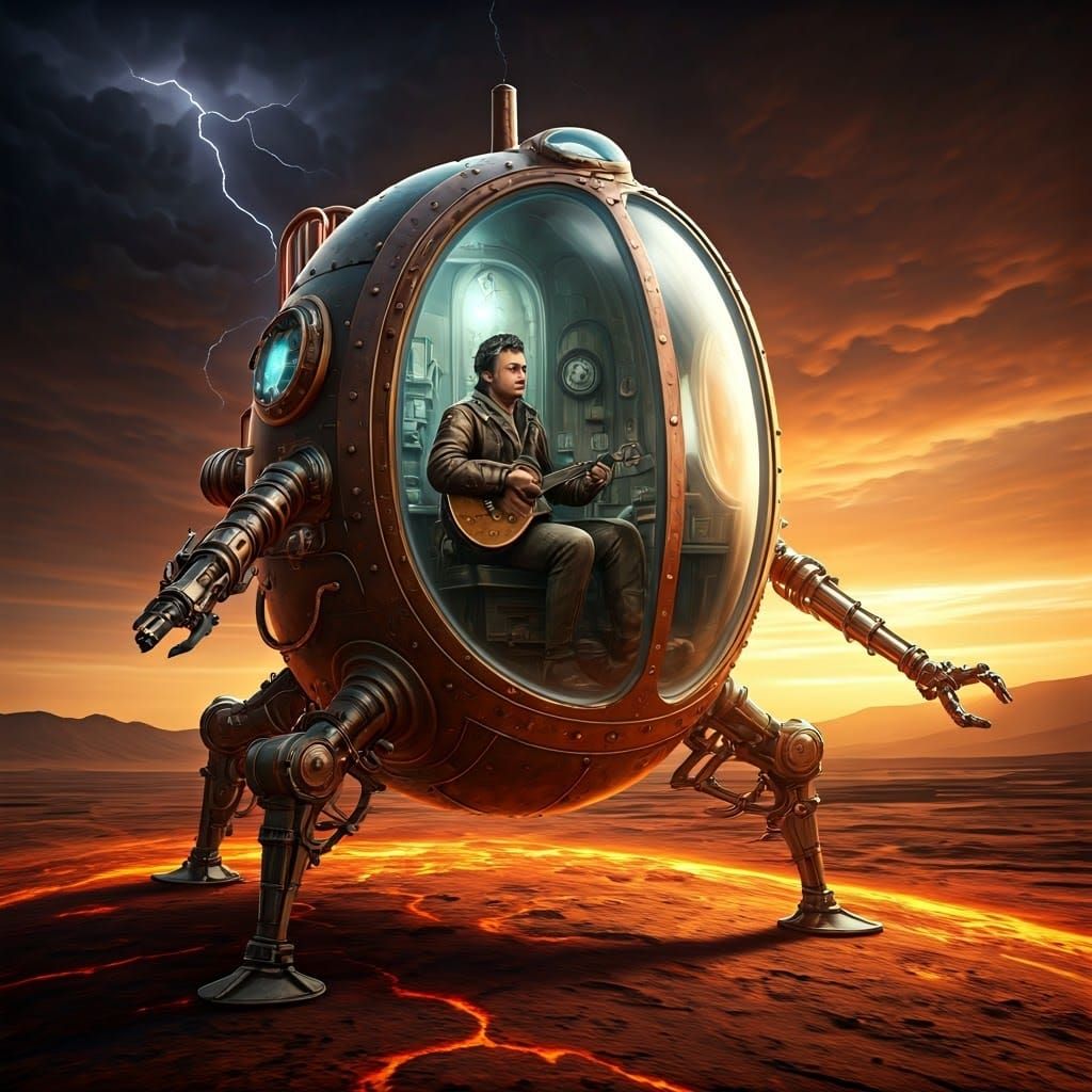 Steampunk Diving Bell on Venusian Volcanic Surface