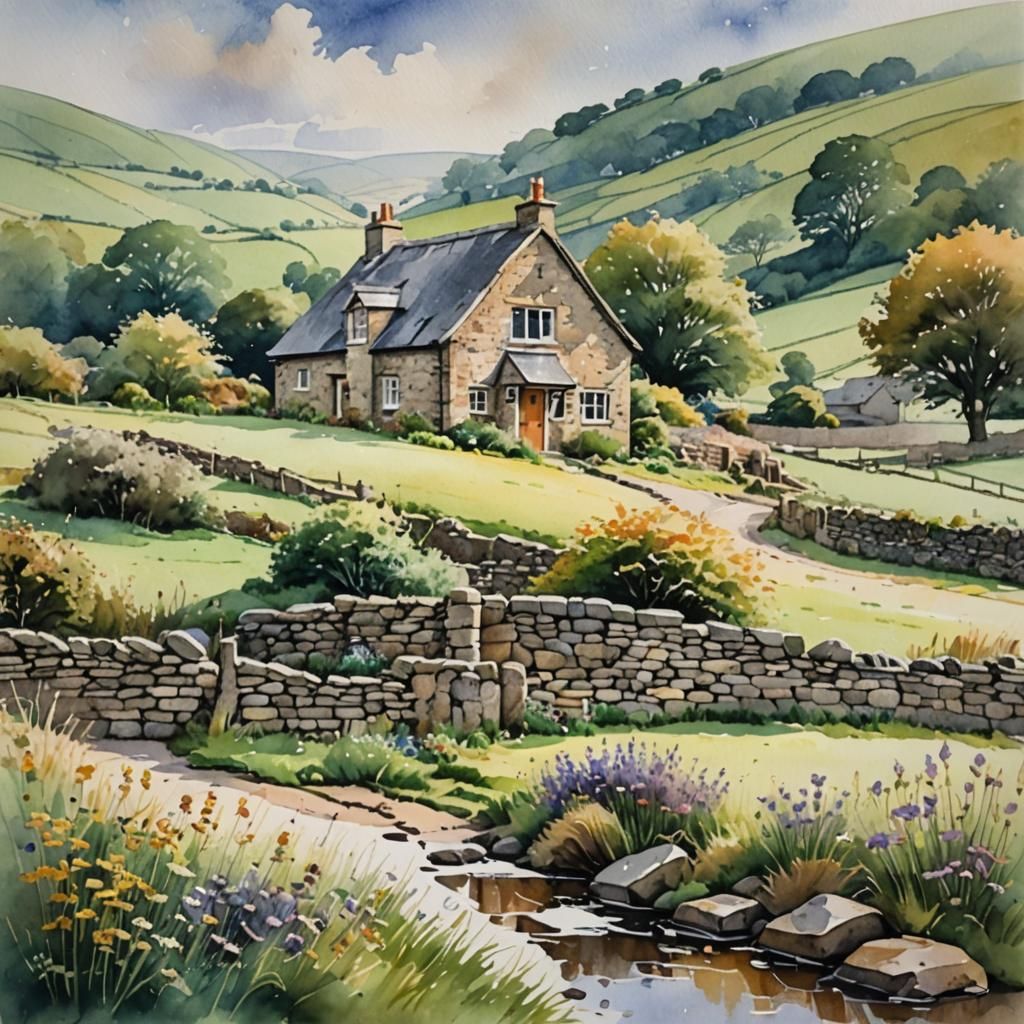 Yorkshire Cottage: Watercolour Rural Scene