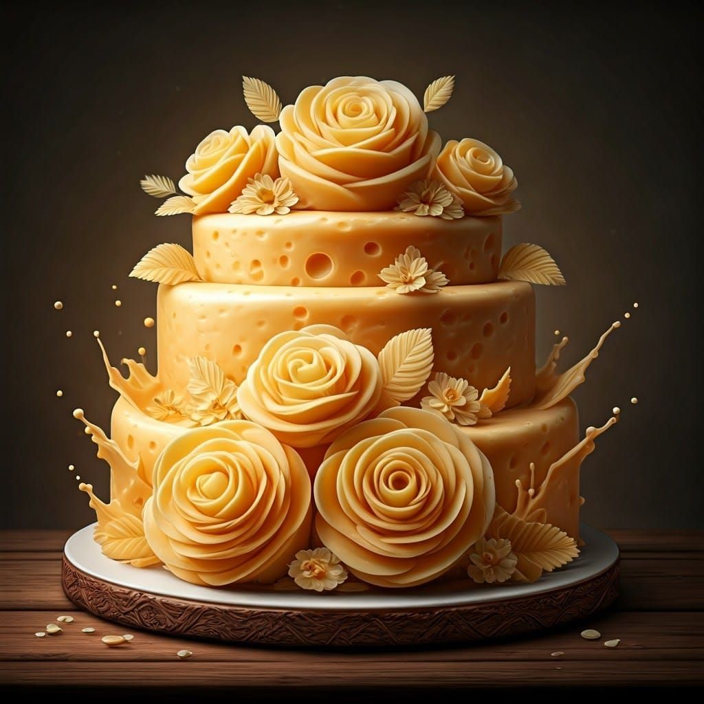 Hyperrealistic Cheese Cake with Cheese Flowers
