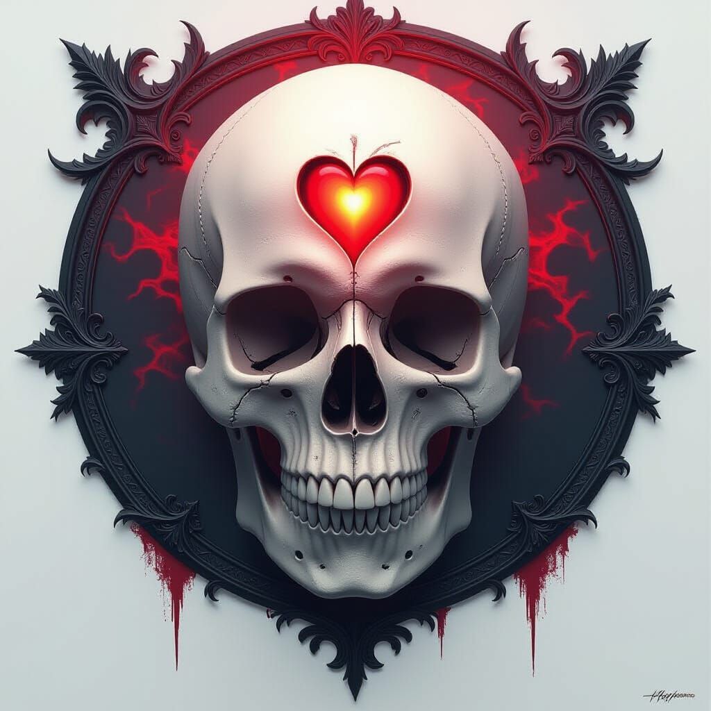 Skull With Glowing Heart Fantasy Concept Art