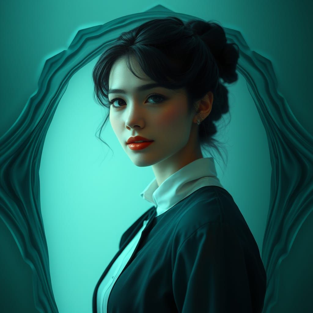 Ethereal Portrait of Smiling Woman in Digital Art