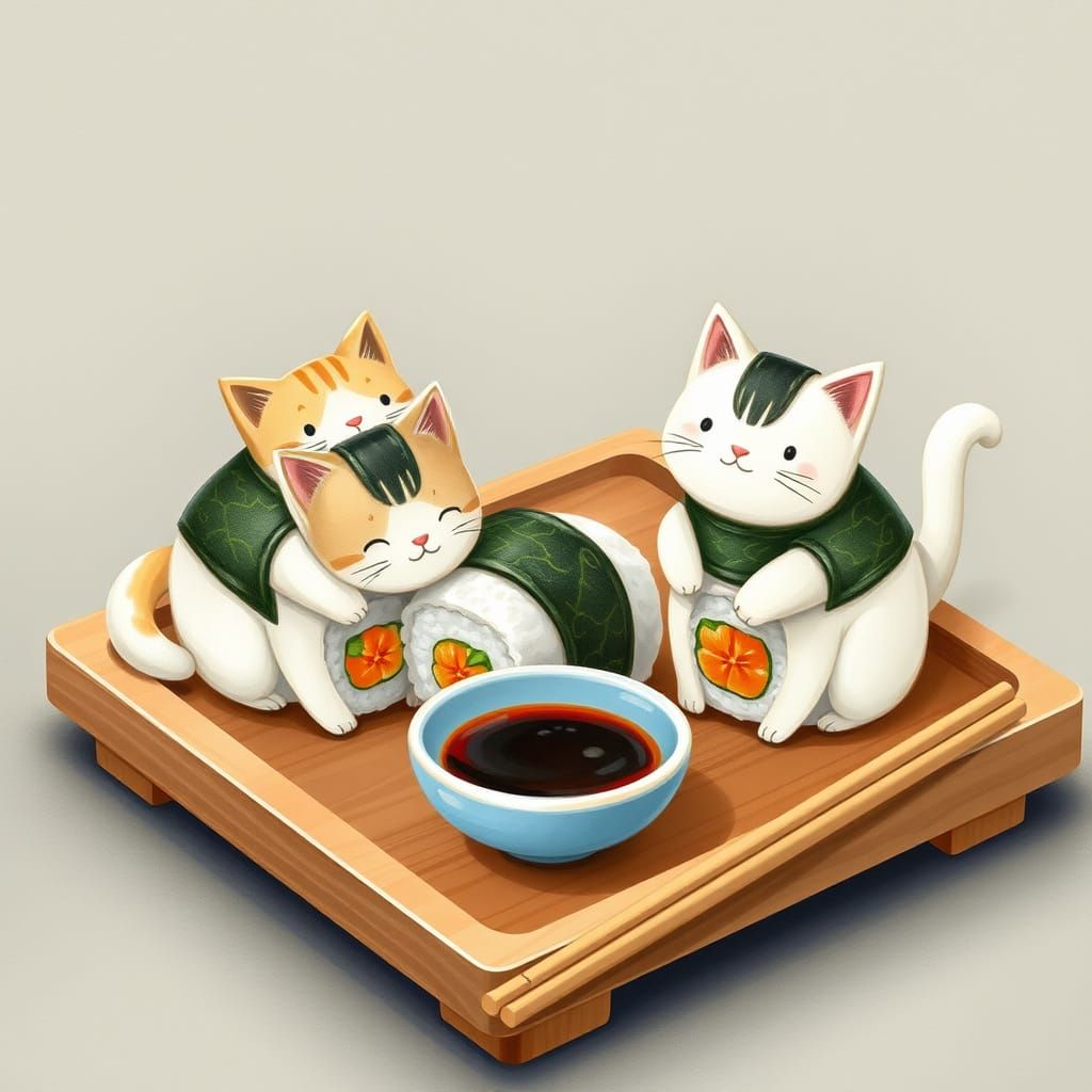 Cats as Sushi Rolls in Pastel Colors