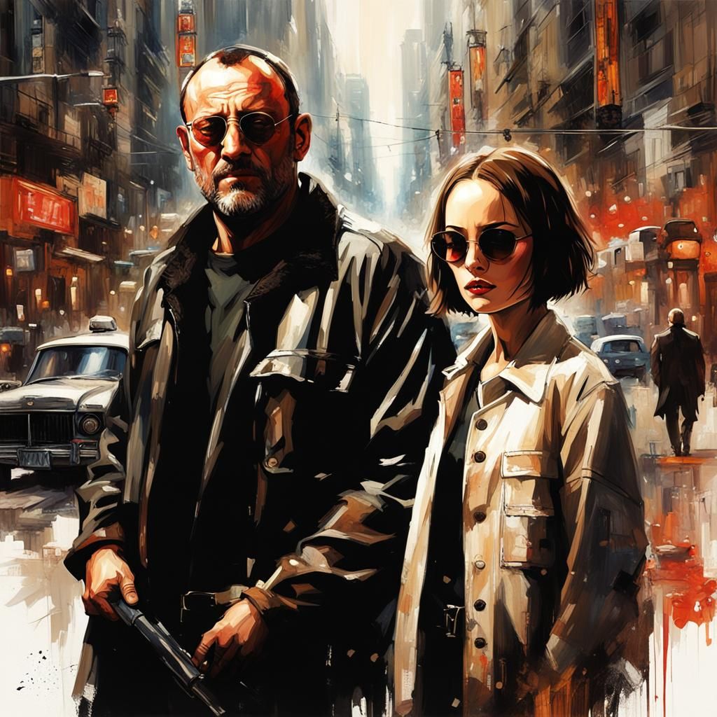Jean Reno and Natalie Portman as Leon and Mathilda from the movie Leon: The Professional. AI image prompt in my tutorial...